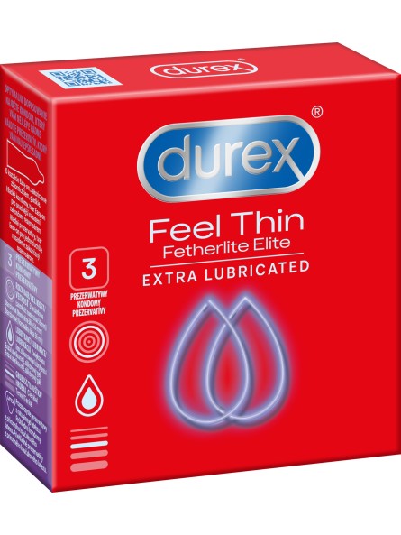 Prezerwatywy Lateksowe Cieńsze Z Dodatkowym Żelem Fetherlite Elite 3 Szt. Durex