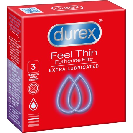 Prezerwatywy Lateksowe Cieńsze Z Dodatkowym Żelem Fetherlite Elite 3 Szt. Durex