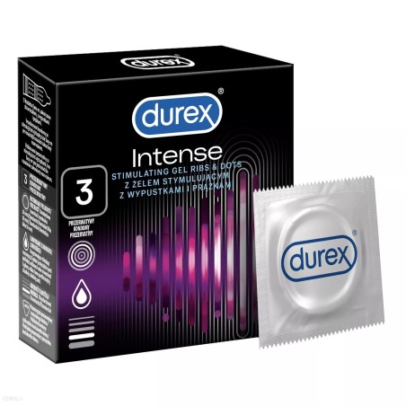 Prezerwatywy Lateksowe Z Prążkami I Wypustkami Oraz Żelem Stymulującym Intense 3 Szt Durex