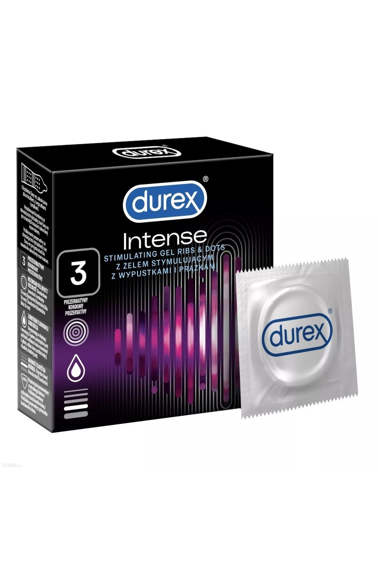Prezerwatywy Lateksowe Z Prążkami I Wypustkami Oraz Żelem Stymulującym Intense 3 Szt Durex