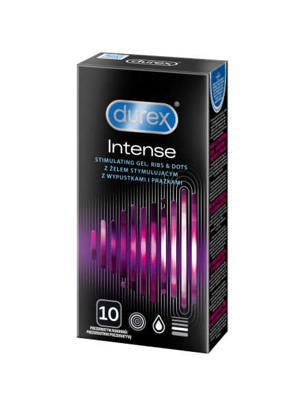 Prezerwatywy Lateksowe Z Prążkami I Wypustkami Oraz Żelem Stymulującym Intense 10Szt Durex