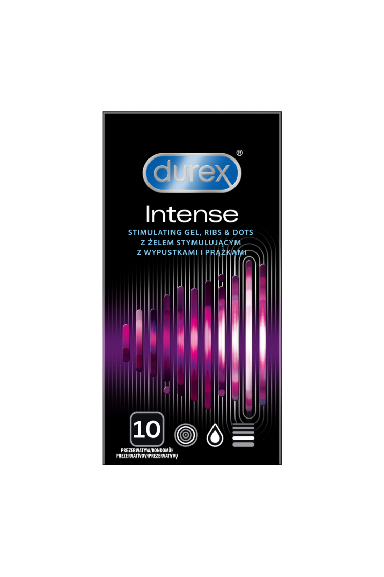Prezerwatywy Lateksowe Z Prążkami I Wypustkami Oraz Żelem Stymulującym Intense 10Szt Durex