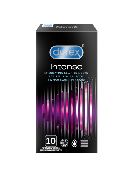 Prezerwatywy Lateksowe Z Prążkami I Wypustkami Oraz Żelem Stymulującym Intense 10Szt Durex