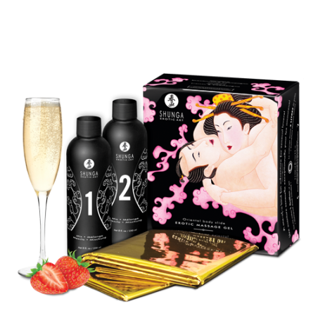 Zestaw Żeli Do Masażu O Zapachu Szampana Z Truskawkami Strawberry & Champagne 2 X 250 Ml Shunga
