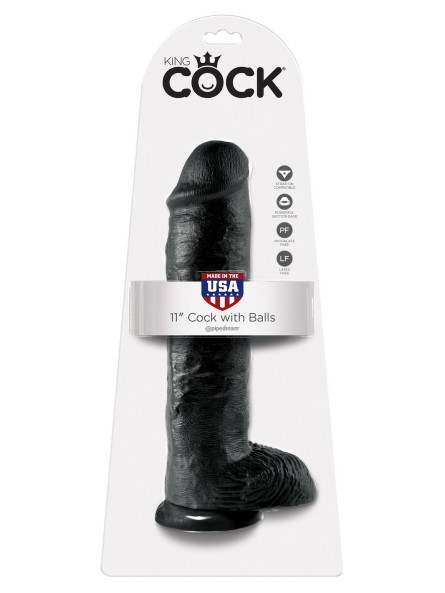 11' Cock With Balls Black Dildo Z Jądrami Czarne 28 Cm King Cock