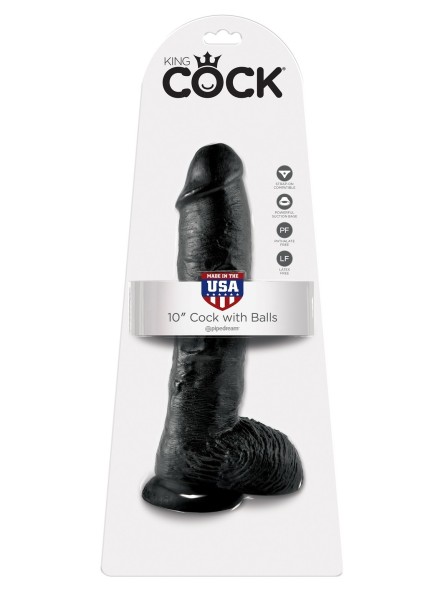 10' Cock With Balls Black Dildo Z Jądrami Czarne 25 Cm King Cock