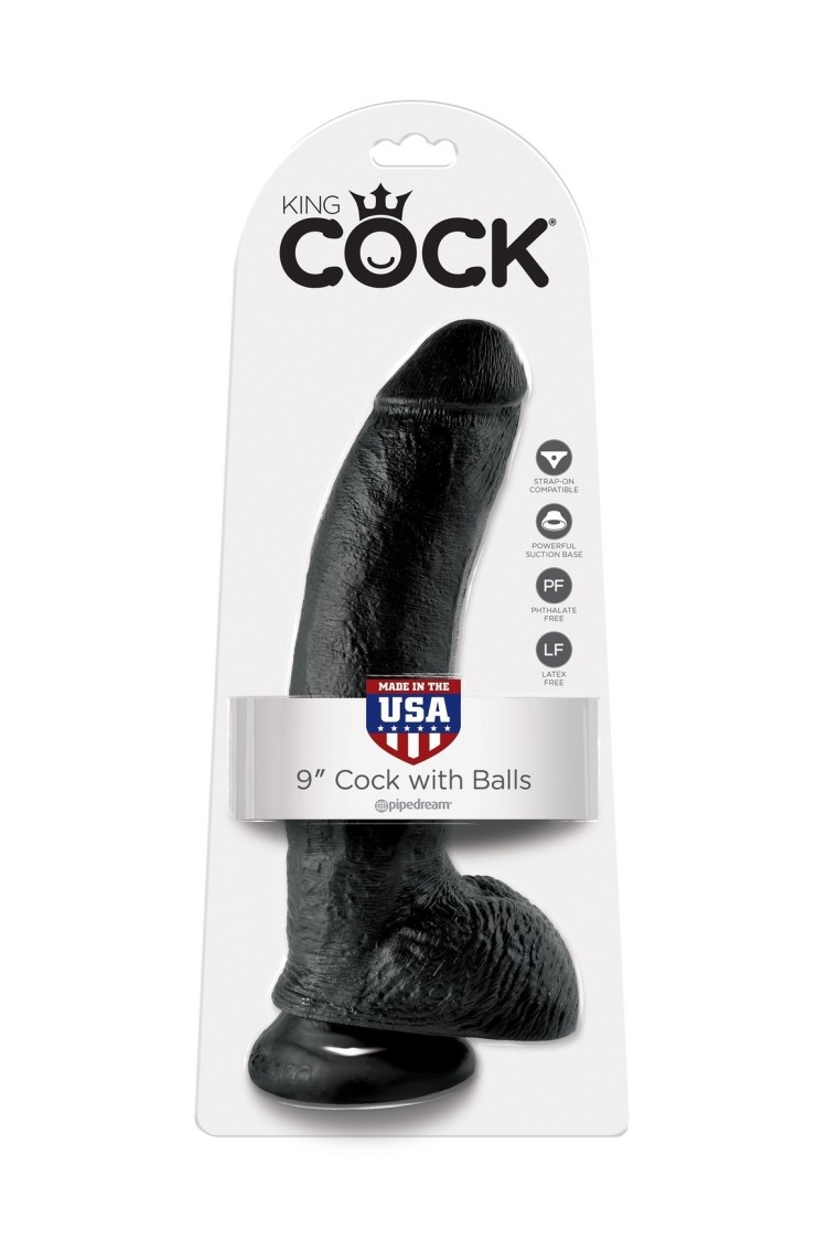 9' Cock With Balls Black Dildo Z Jądrami Czarne 23Cm King Cock