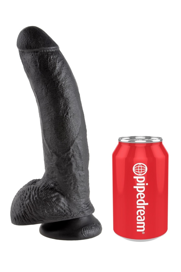 9' Cock With Balls Black Dildo Z Jądrami Czarne 23Cm King Cock