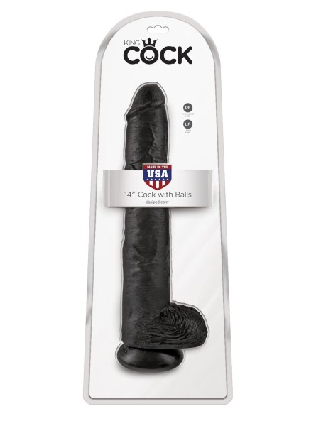 14' Cock With Balls Black Dildo Z Jądrami Czarne 35Cm King Cock