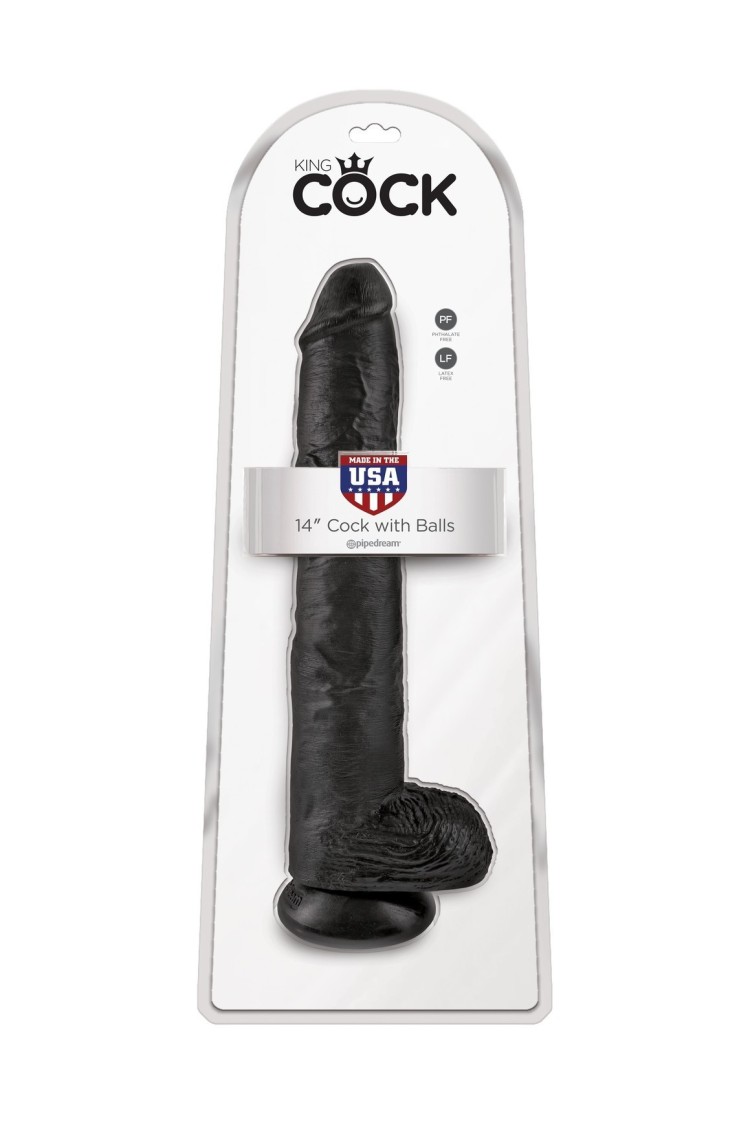 14' Cock With Balls Black Dildo Z Jądrami Czarne 35Cm King Cock