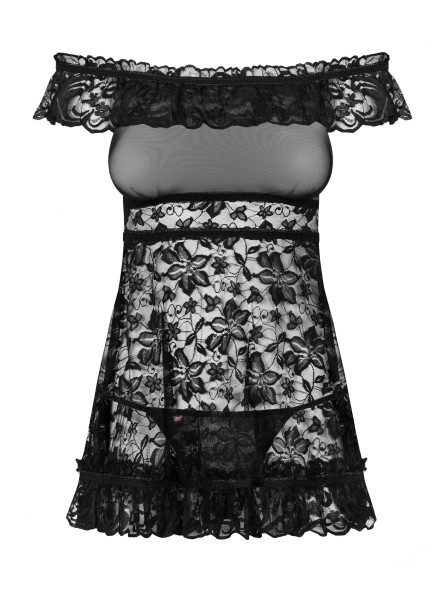 Koronkowa Babydoll Ze Stringami Flores L/Xl Obsessive