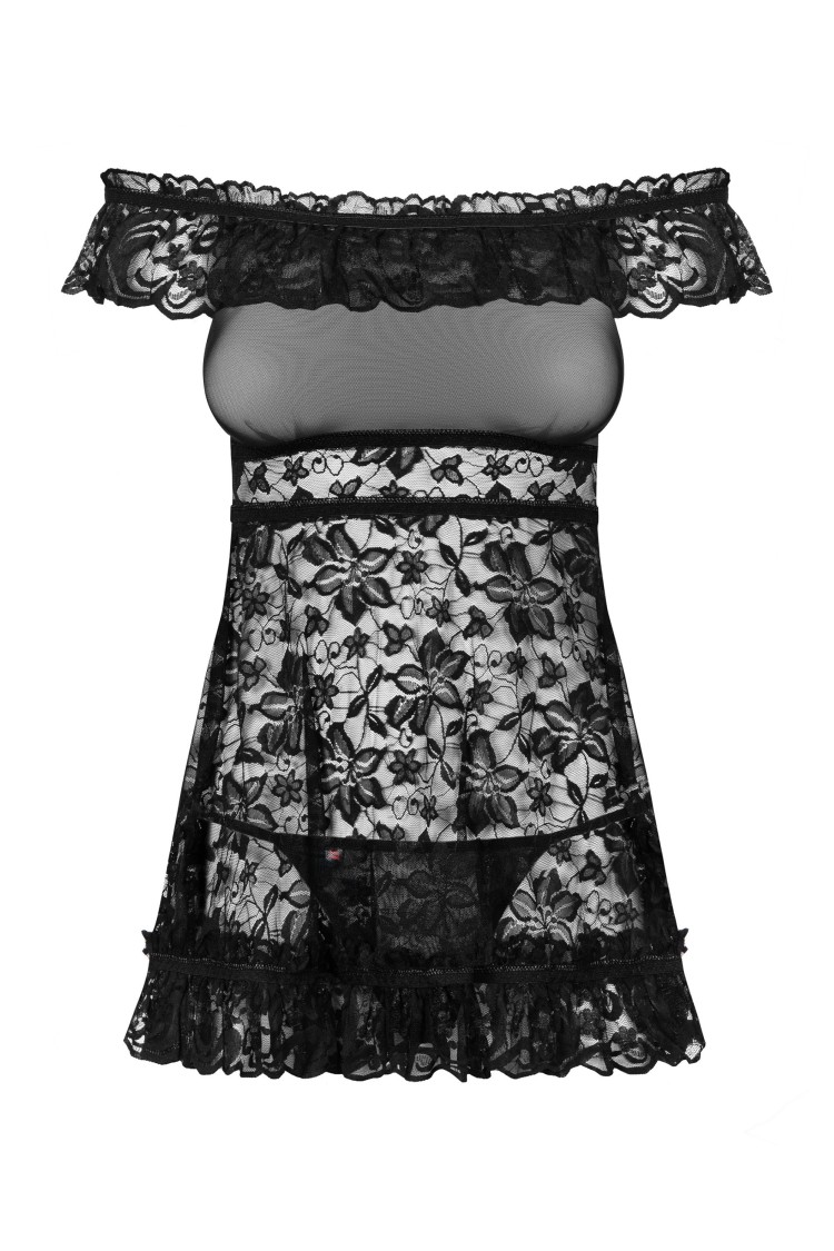 Koronkowa Babydoll Ze Stringami Flores L/Xl Obsessive