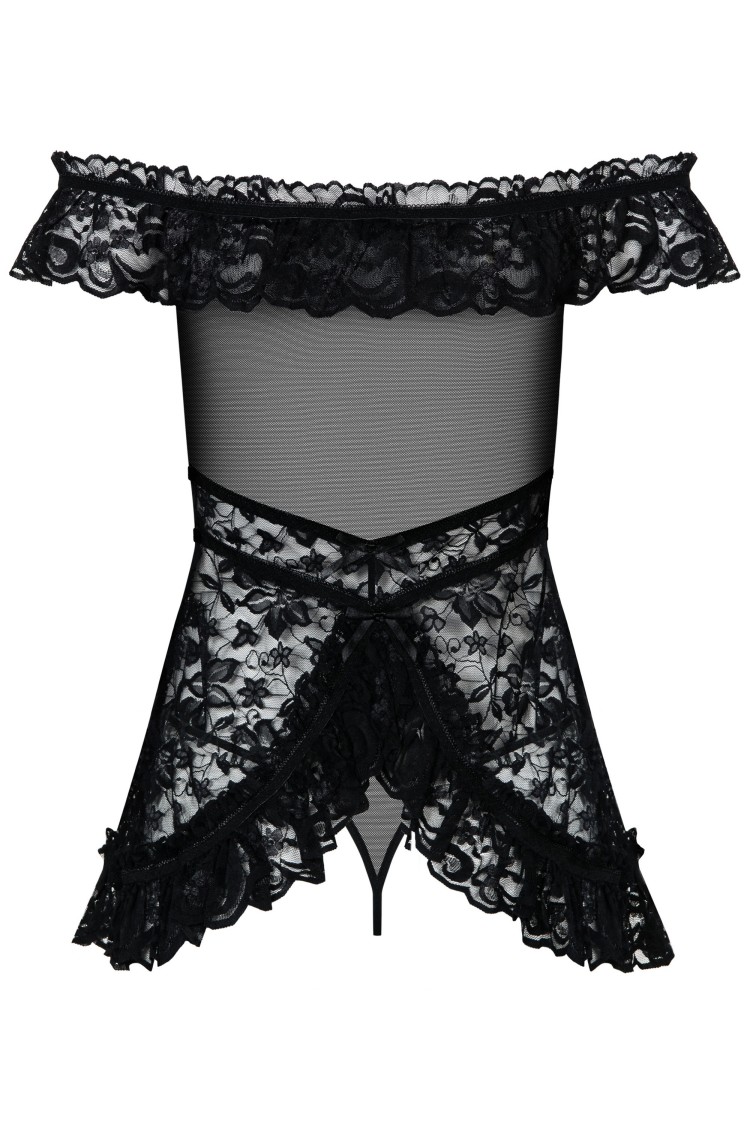 Koronkowa Babydoll Ze Stringami Flores L/Xl Obsessive