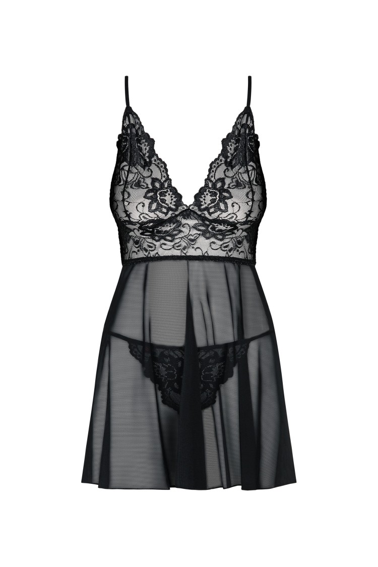 Idillia Babydoll Ze Stringami Czarna S/M Obsessive