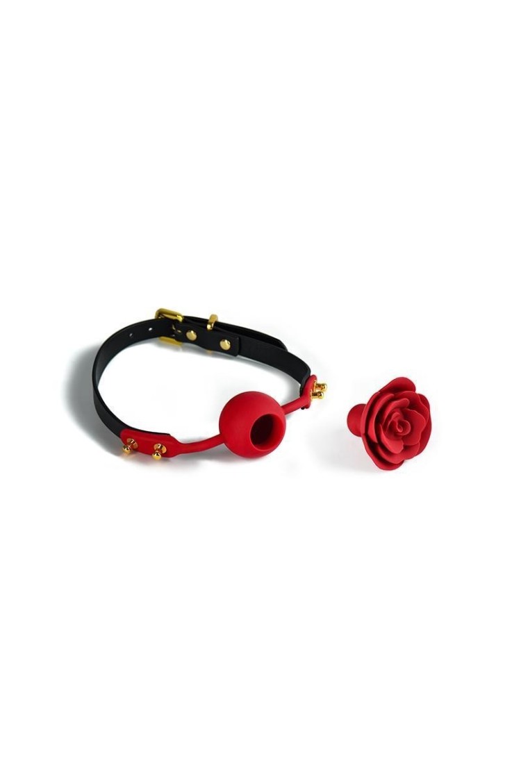 Silikonowy Knebel W Kształcie Róży Z Czarnymi Paskami Zalo & Upko Doll Series Rose Ball Gag UPKO