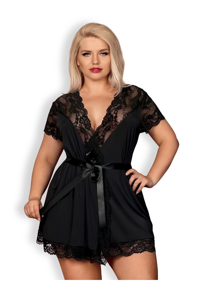 810-Pei-1 Szlafrok Czarny 2Xl/3Xl Obsessive