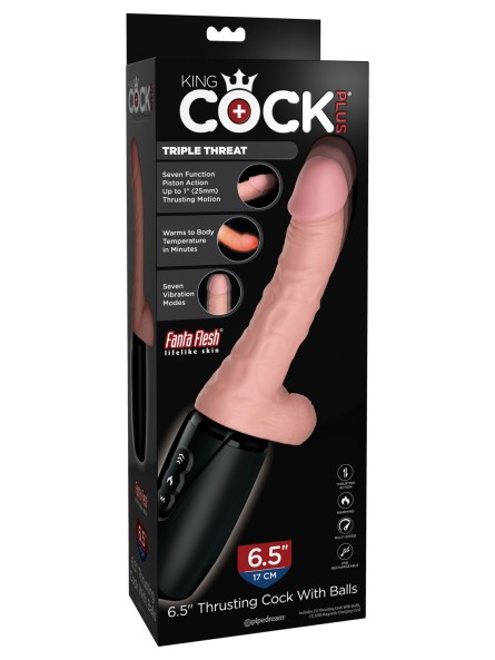 Wibrator z funkcją grzania i pchnięć Triple Threat King Cock Plus
