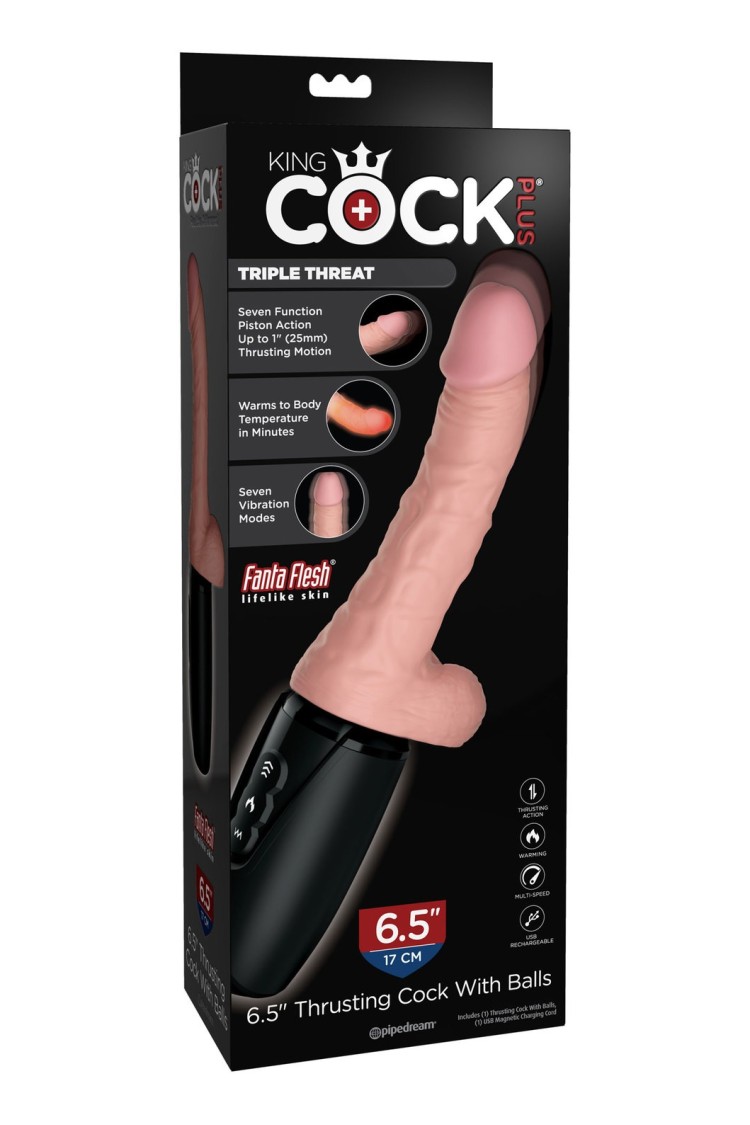 Wibrator z funkcją grzania i pchnięć Triple Threat King Cock Plus