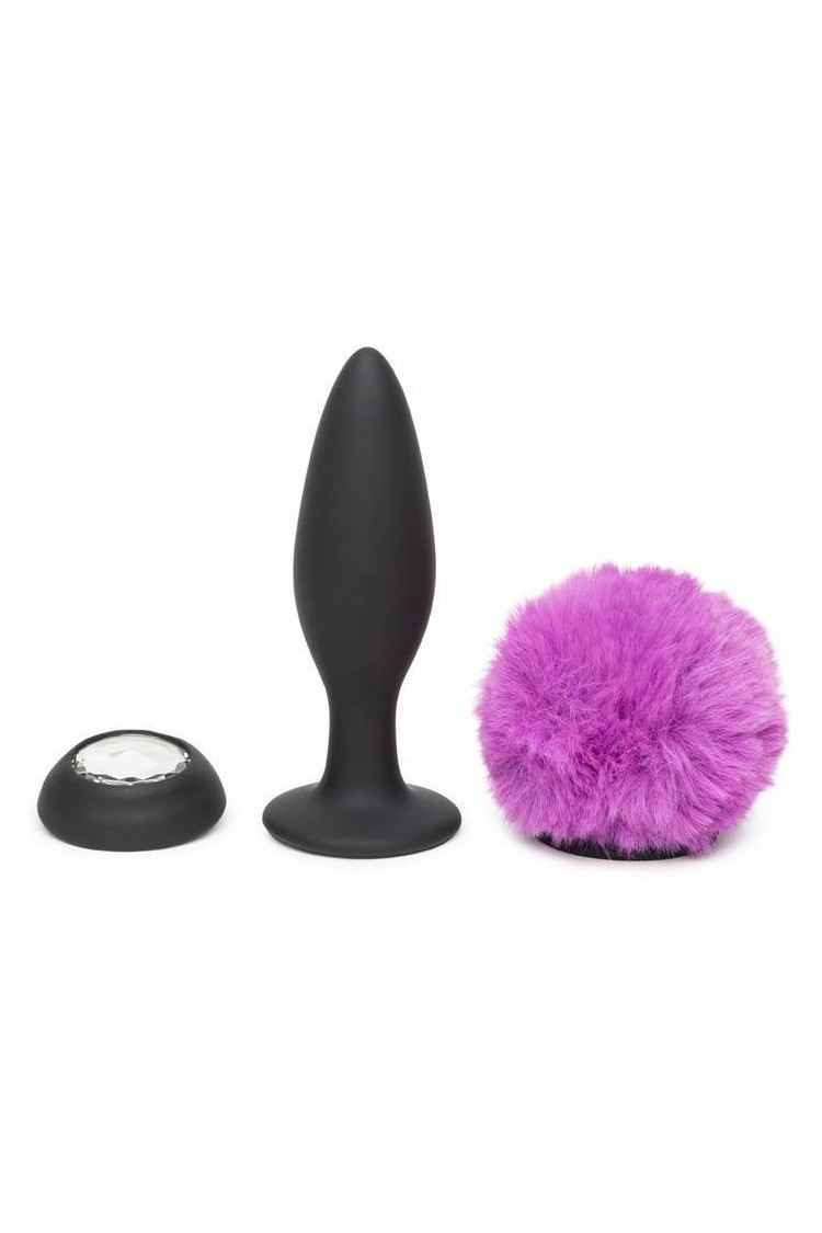 Wibrująca Zatyczka Z Ogonkiem I Kryształkiem Vibrating Butt Plug Black Medium Happy Rabbit