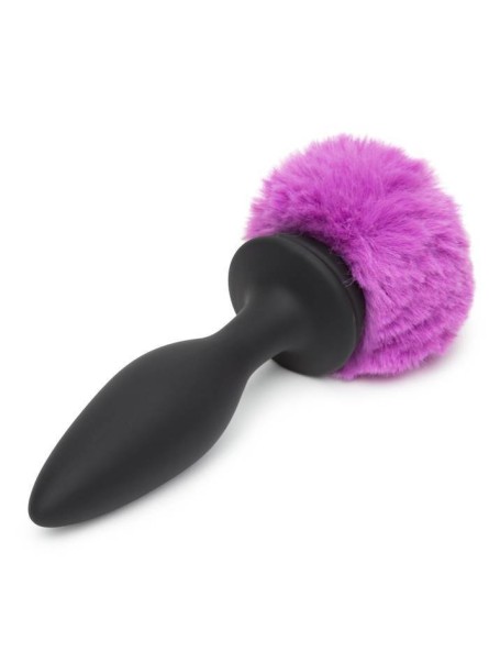 Wibrująca Zatyczka Z Ogonkiem I Kryształkiem Vibrating Butt Plug Black Medium Happy Rabbit