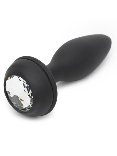 Wibrująca Zatyczka Z Ogonkiem I Kryształkiem Vibrating Butt Plug Black Medium Happy Rabbit