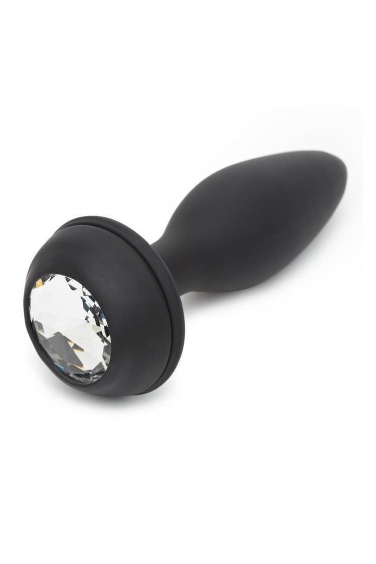 Wibrująca Zatyczka Z Ogonkiem I Kryształkiem Vibrating Butt Plug Black Medium Happy Rabbit