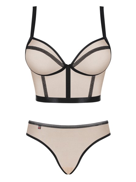 Beżowy, Błyszczący Top Z Majtkami Nudelia Nude L/Xl Obsessive