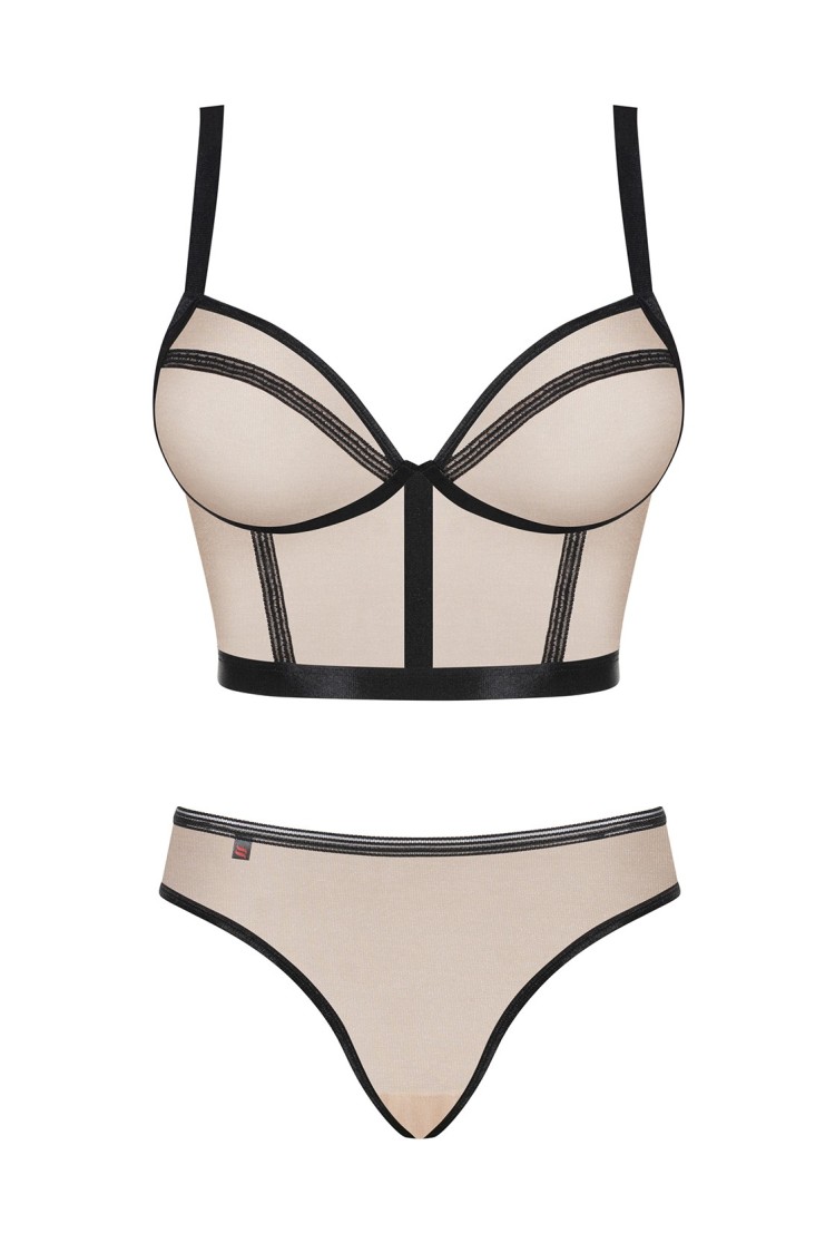 Beżowy, Błyszczący Top Z Majtkami Nudelia Nude L/Xl Obsessive