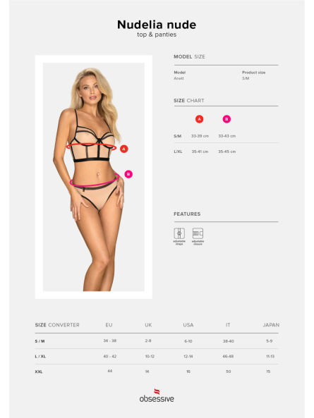 Beżowy, Błyszczący Top Z Majtkami Nudelia Nude L/Xl Obsessive