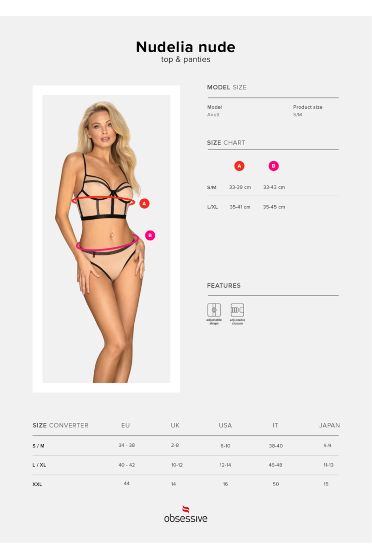 Beżowy, Błyszczący Top Z Majtkami Nudelia Nude L/Xl Obsessive