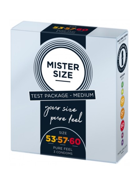 Zestaw 3 Prezerwatyw O Różnej Średnicy Testbox 53-57-60 3 Condoms Mister.Size