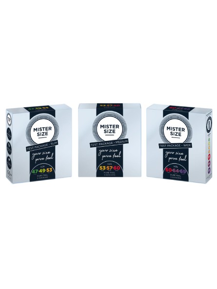 Zestaw 3 Prezerwatyw O Różnej Średnicy Testbox 53-57-60 3 Condoms Mister.Size