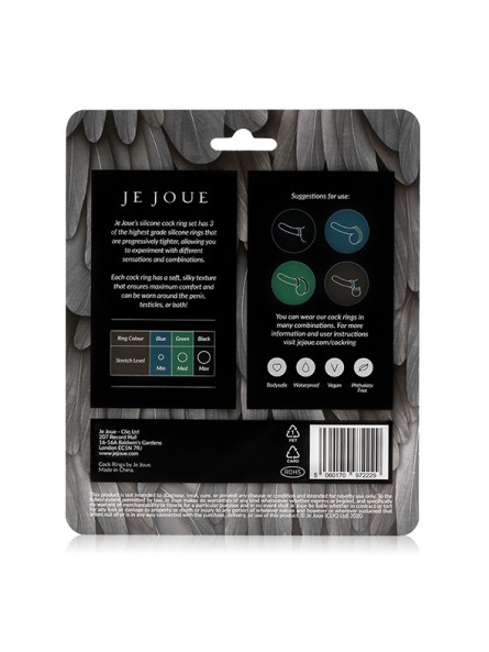 Zestaw Trzech Rozciągliwych Silikonowych Pierścieni Erekcyjnych Silicone Cock Ring Trio - All 3 Stretch Levels Je Joue