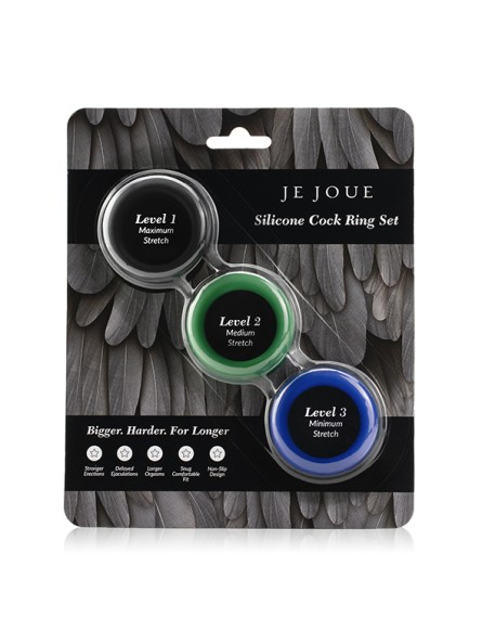 Zestaw Trzech Rozciągliwych Silikonowych Pierścieni Erekcyjnych Silicone Cock Ring Trio - All 3 Stretch Levels Je Joue