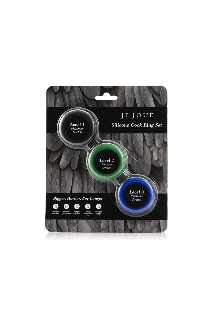 Zestaw Trzech Rozciągliwych Silikonowych Pierścieni Erekcyjnych Silicone Cock Ring Trio - All 3 Stretch Levels Je Joue