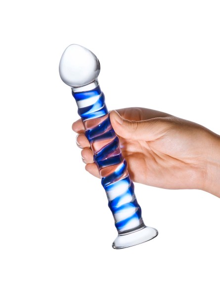 Szklane Dildo Z Niebieską Spiralą Dookoła Blue Spiral S Dildo Glas