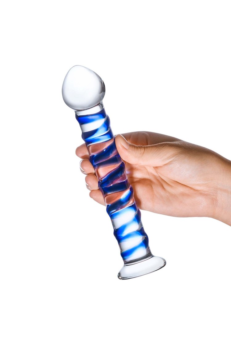 Szklane Dildo Z Niebieską Spiralą Dookoła Blue Spiral S Dildo Glas