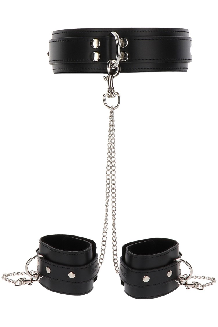 Obróżka Z Kajdankami Heavy Collar And Wrist Cuffs Black Taboom