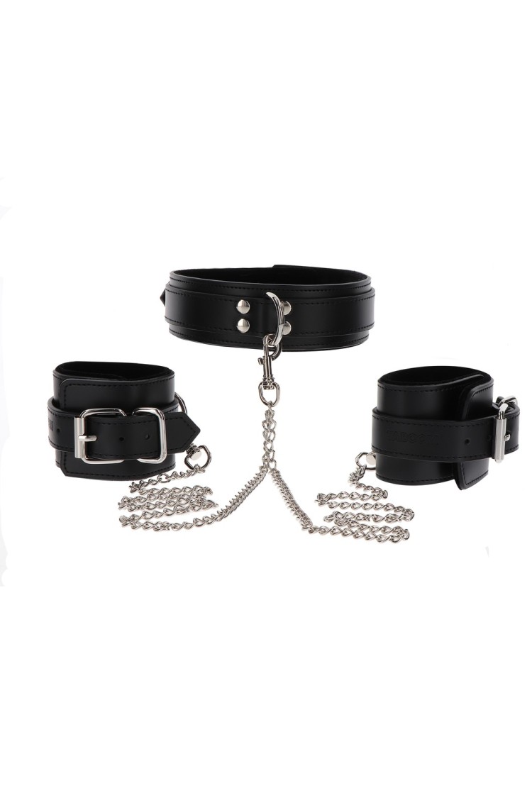 Obróżka Z Kajdankami Heavy Collar And Wrist Cuffs Black Taboom