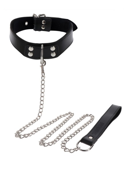 Obróżka Ze Smyczą Elegant Collar And Chain Leash Black Taboom
