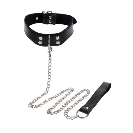Obróżka Ze Smyczą Elegant Collar And Chain Leash Black Taboom