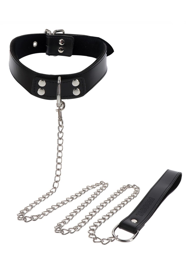 Obróżka Ze Smyczą Elegant Collar And Chain Leash Black Taboom