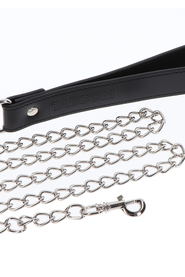 Obróżka Ze Smyczą Elegant Collar And Chain Leash Black Taboom