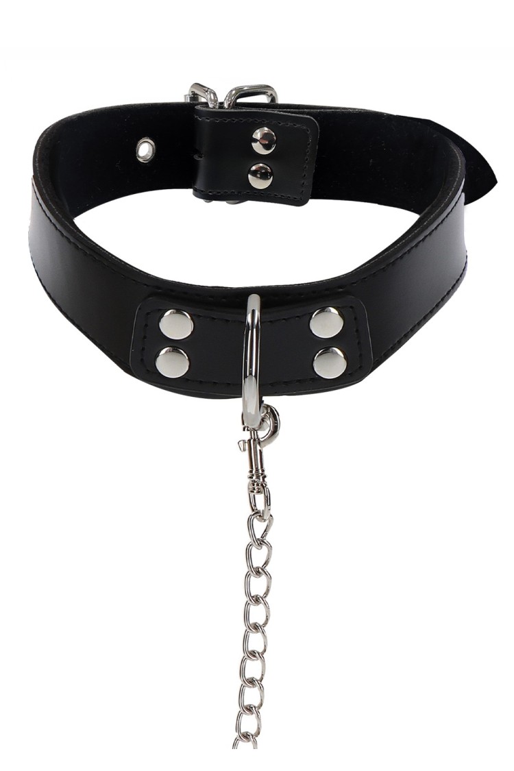 Obróżka Ze Smyczą Elegant Collar And Chain Leash Black Taboom