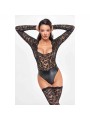 Body F296 Psyche bodysuit of lace and wetlook XL Noir Handmade
