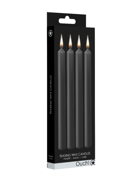 Teasing Wax Candles Large 4-Pack Black - Czarny Zestaw Długich Świec Do Bdsm Ouch! by Shots