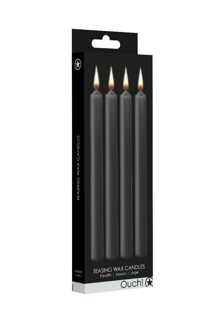 Teasing Wax Candles Large 4-Pack Black - Czarny Zestaw Długich Świec Do Bdsm Ouch! by Shots