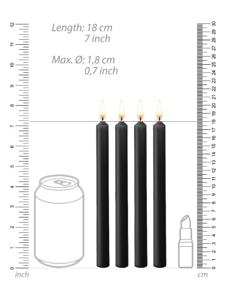 Teasing Wax Candles Large 4-Pack Black - Czarny Zestaw Długich Świec Do Bdsm Ouch! by Shots