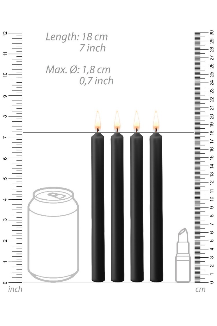 Teasing Wax Candles Large 4-Pack Black - Czarny Zestaw Długich Świec Do Bdsm Ouch! by Shots