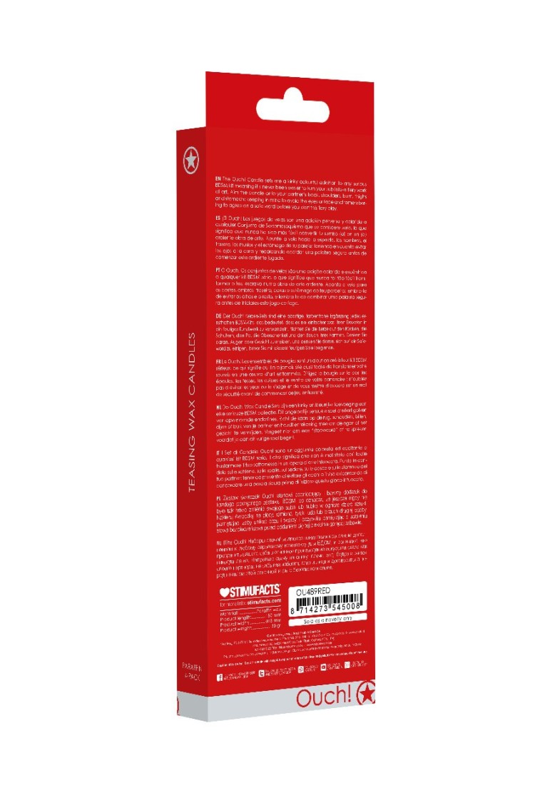 Teasing Wax Candles Large 4-Pack Red - Czerwony Zestaw Długich Świec Do Bdsm Ouch! by Shots